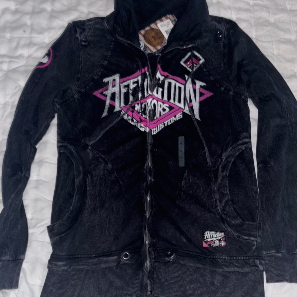 Bling Affliction Black and Pink Hoodie